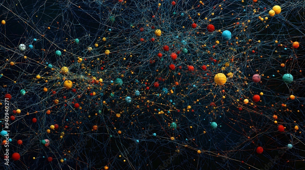 Poster neural network colorful nodes connections background