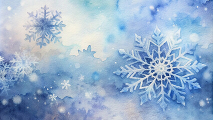 Watercolor Snowflake Background, Light Blue and White, Serene and Wintry