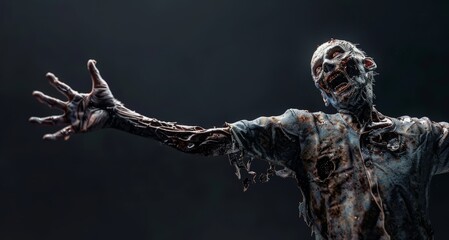 Scary zombie on black background. Undead, creepy monster. Halloween and horror concept.