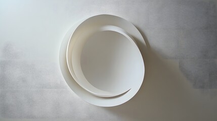 90. Minimalist 3D wall art with a single, large circle paper cutout and subtle shadow contrasts