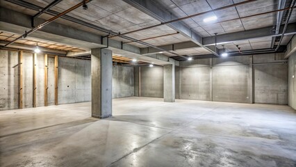 Obraz premium An empty basement with concrete walls and floors ready to be renovated, basement, interior, room, empty, renovation