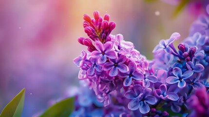 Fototapeta premium A lush green field blooms with numerous purple flowers under a sunny sky