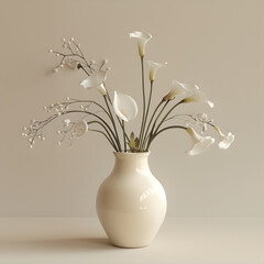 bouquet of flowers on the ceramic vase, orange, white, yellow and red colors