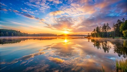 Serene sunrise over a tranquil lake, serene, sunrise, tranquil, lake, water, nature, peaceful, reflection, morning, dawn, scenic