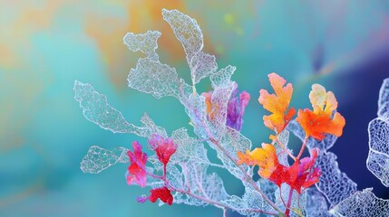 leaves and flowers in sharp focus; backdrop subtly blurred