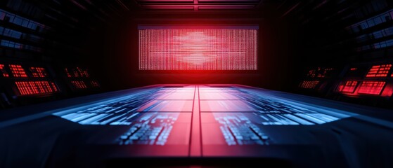 Futuristic digital interface with glowing panels. Ideal for technology, science fiction, and cyber security concepts.
