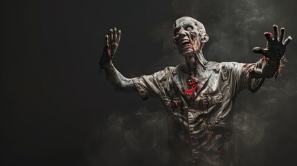 Scary zombie on black background. Undead, creepy monster. Halloween and horror concept.