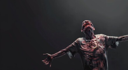 Scary zombie on black background. Undead, creepy monster. Halloween and horror concept.