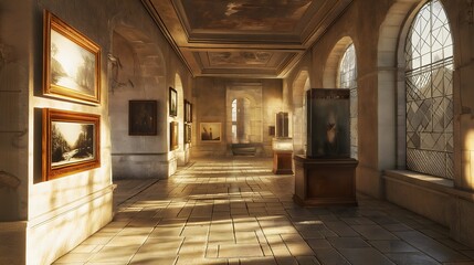 Fototapeta premium Grand Hall Art Gallery Sunlight Stone Interior Architecture