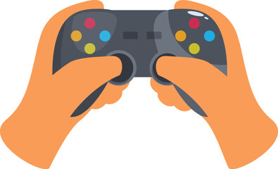 Two hands holding and controlling a video game controller