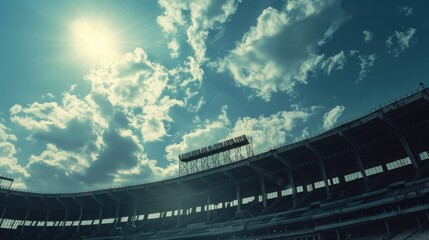 Fototapeta premium Aerial view of a baseball stadium against a clear blue sky