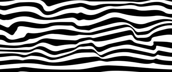 Obraz premium Abstract wave vector background, black and transparent wavy stripes of op art. 3d vector illustration.