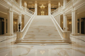 Obraz premium Grand Entrance: Marble Staircase Ascending in a Majestic Foyer