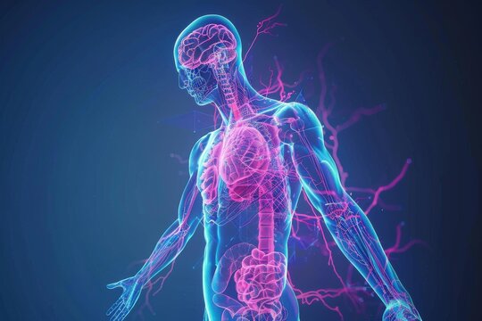 Anatomical model displaying the human body's organs and vascular system for study and reference, The impact of disease and illness on the body, Ai generated
