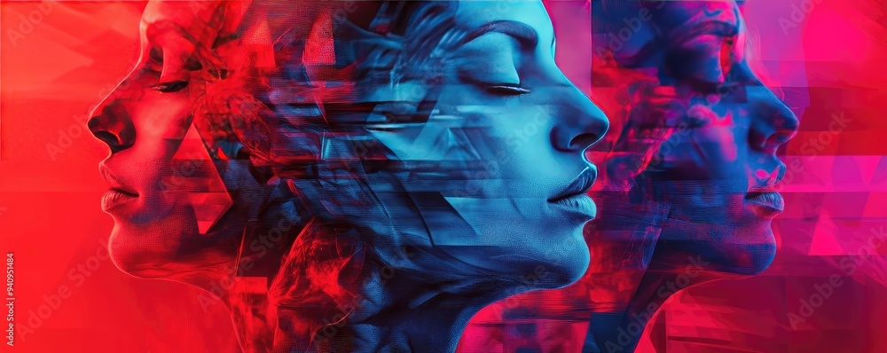 Poster Abstract representation of human emotion, blending vibrant colors and shapes to create a captivating visual experience.