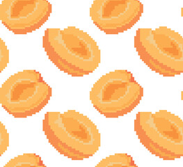 Seamless pixel pattern of apricot halves. Ideal for fabric designs, digital wallpapers and retro-themed projects.