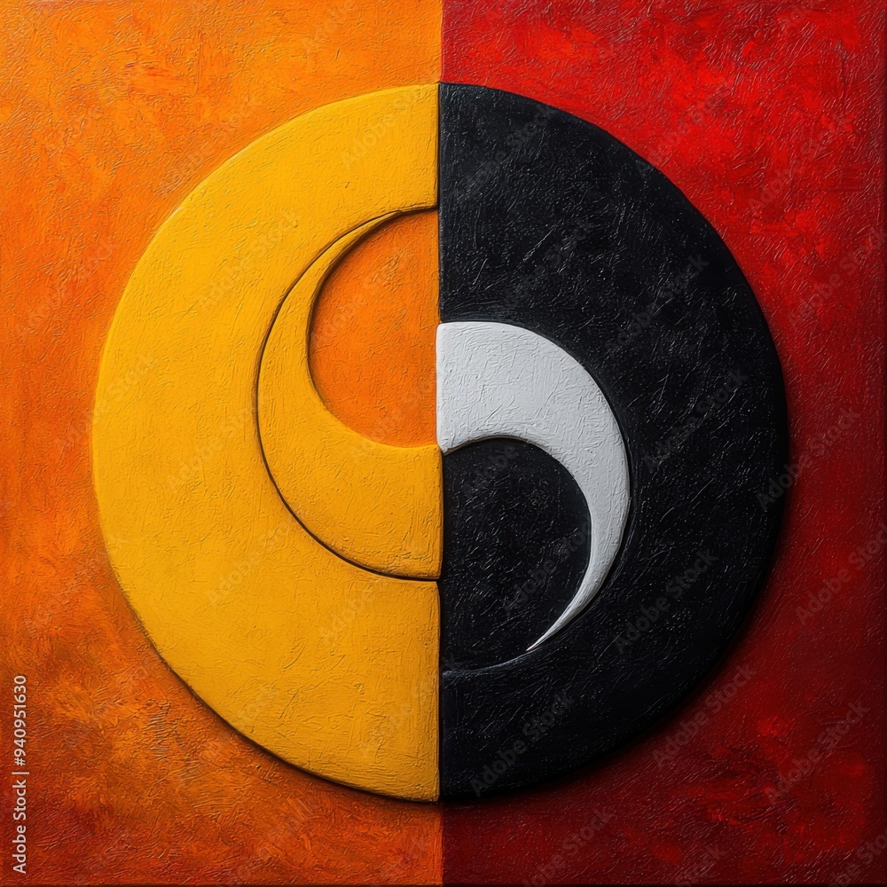 Poster harmony in contrast: abstract yin and yang balance flowing with textures and colors