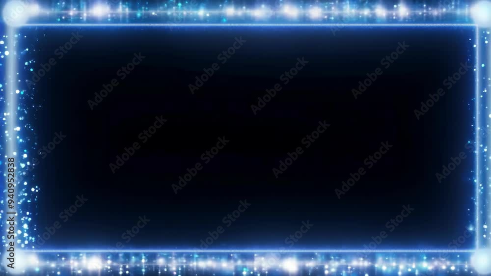 Aufkleber shimmering blue rectangular frame with glowing light effect and sparkling particles on dark backdrop