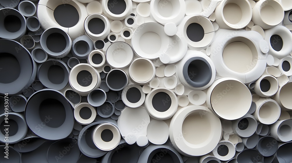 Poster 69. abstract 3d wall art with circle paper cutouts arranged in a complex, layered structure
