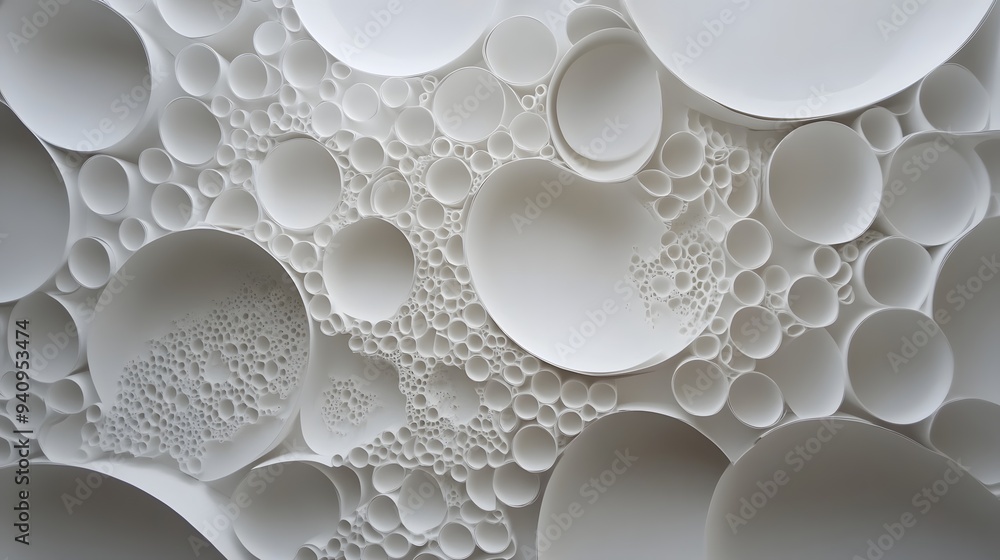 Poster 69. abstract 3d wall art with circle paper cutouts arranged in a complex, layered structure