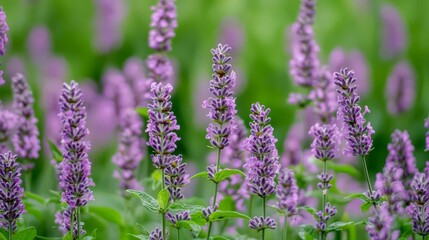 Obraz premium a sea of purple flowers blooms at its heart A bee rests atop one flower