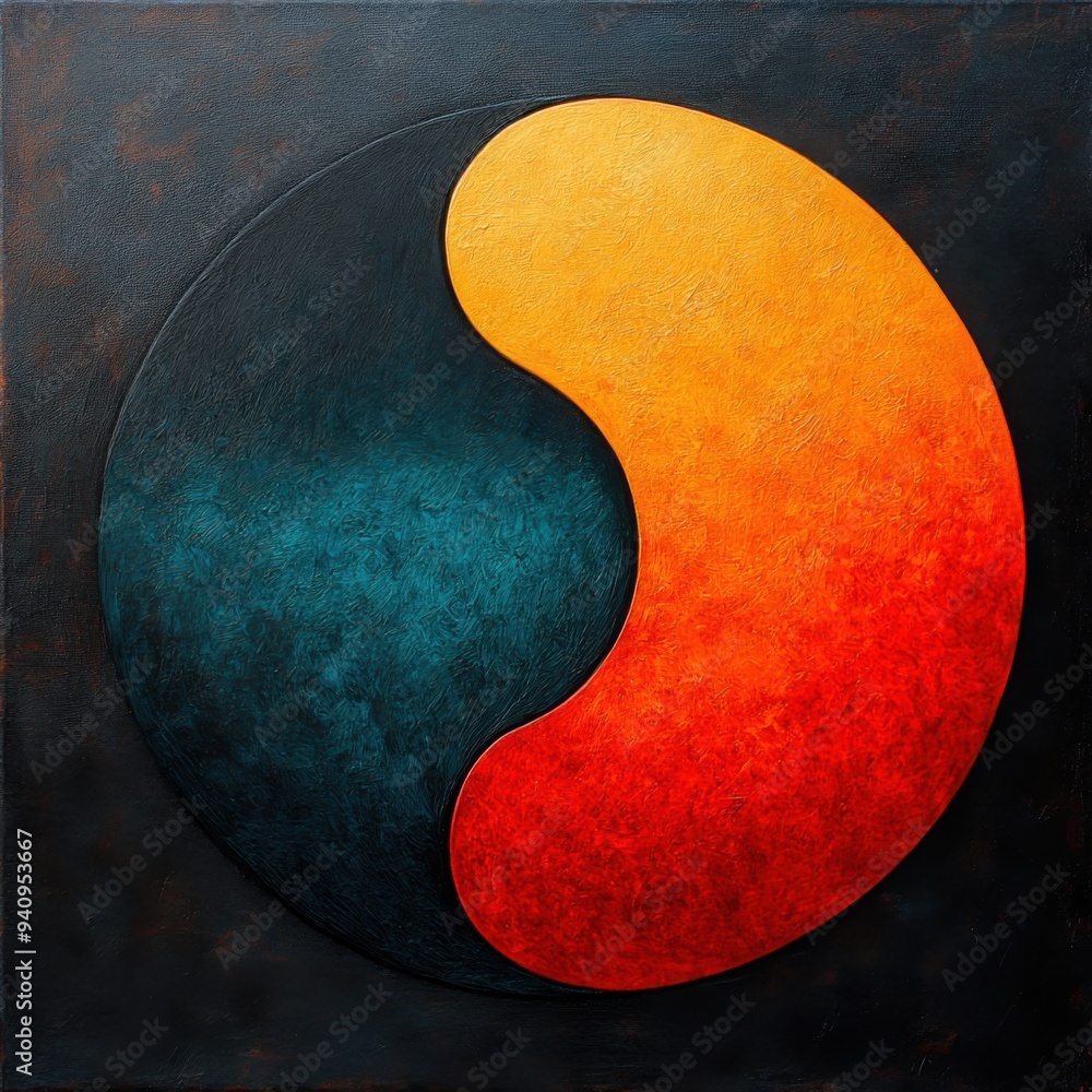 Poster harmony in motion: abstract yin and yang balance through contrasting textures and colors
