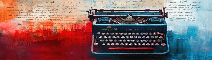 Vintage typewriter on a colorful background, evoking nostalgia and creativity in writing and storytelling.