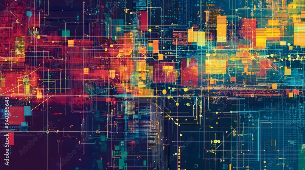 Poster abstract tech circuit board colorful design background