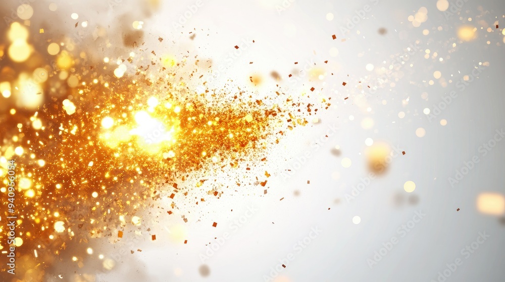 Poster bright sparks flying across a clean white background, creating a dynamic and energetic visual.