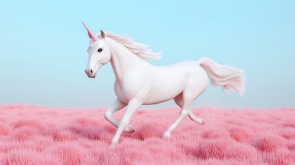 Pastel anime unicorn, galloping in a pastel meadow.