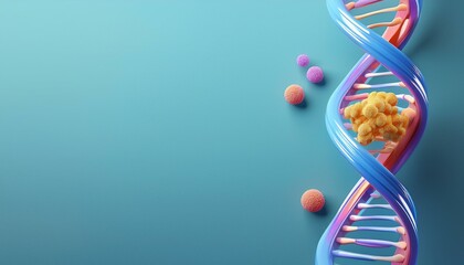 Colorful DNA strand representation highlighting genetics, molecular biology, and scientific research concepts in a vibrant design.