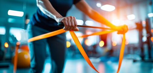 Obraz premium Person performing resistance band exercises with a therapist s guidance, Ache, Rehabilitation strength training