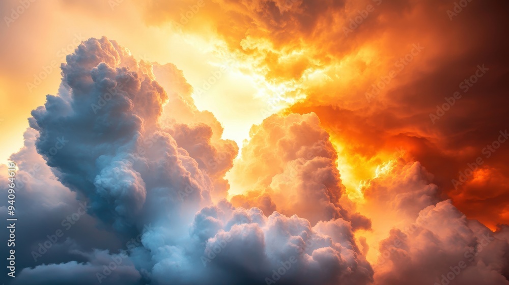 Poster intense storm clouds swirl as sunlight breaks through, creating a stunning display of color during t