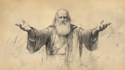 Fototapeta premium Bildad’s Contrast - Biblical Illustration of Bildad Highlighting the Difference Between the Righteous and the Wicked, Beige Background