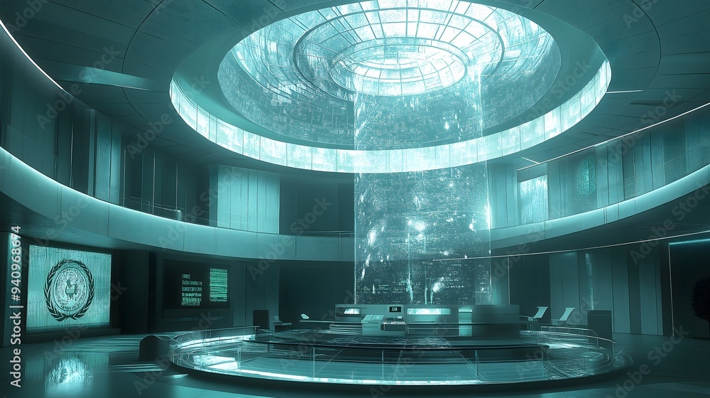Aufkleber futuristic command center with data stream