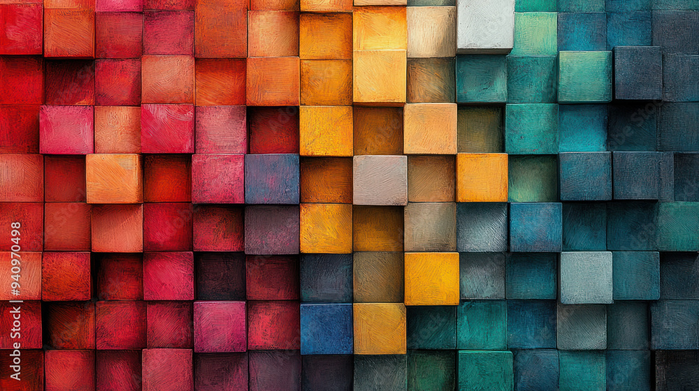 Aufkleber colored cube arrangement, a lively display of colorful cubes in different hues, forming a modern and