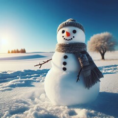Obraz premium A cute snowman in the snow with a hat and scarf, celebrating the winter season and Christmas