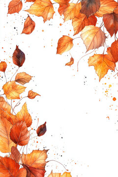 Autumn Leaves,  A beautiful border featuring soft watercolor autumn leaves on a clean white background, perfect for seasonal designs and decorations