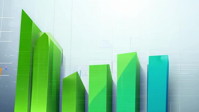 Green and Blue Bar Chart Showing Statistical Analysis and Growth Trends in Various Percentages. Concept of Data Visualization, Business Analytics, and Financial Performance Metrics.