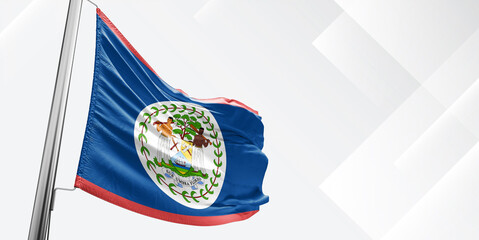 Belize national flag cloth fabric waving on beautiful white square Background.