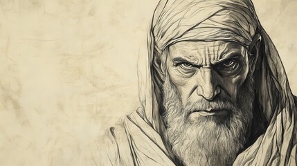 Fototapeta premium Eliphaz’s Warning About the Wicked in the Bible - Illustration of Eliphaz Describing the Inevitable Fate of the Wicked, Serious Expression, Beige Background