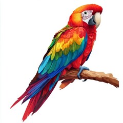Fototapeta premium Exotic Tropical Parrot - Detailed Illustration of Colorful Bird with Vibrant Feathers on White Background