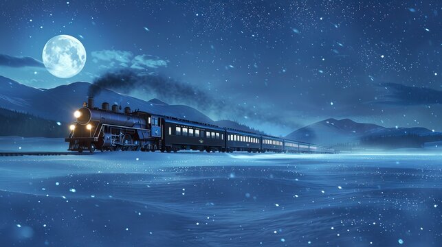Illustration of the concept of Vintage polar express train traveling