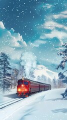 Illustration of the concept of Vintage polar express train traveling