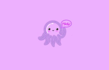 octopus on the background, illustration, octopus, purple alien monster, funny octopus illustration, funny octopus cartoon, illustration of octopus with background, purple background, cute background