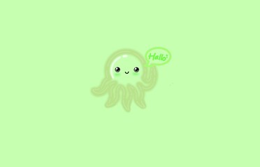 octopus, green alien monster, funny octopus illustration, funny octopus cartoon, illustration of octopus with background, green background, cute background, cute animal