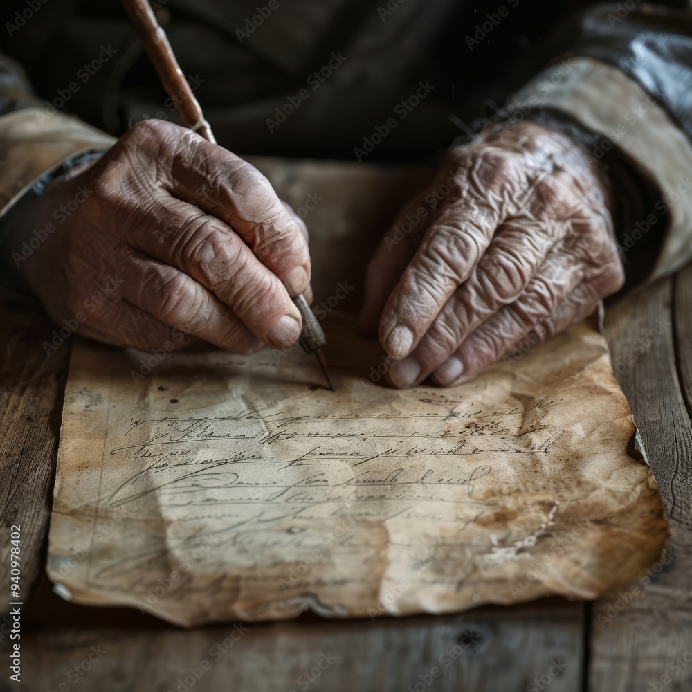 Aufkleber an individual is in the process of creating text on a blank piece of paper using a writing instrumen