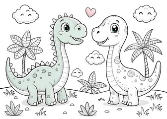 Hand drawn kawaii coloring book with Dinosaur AI generated