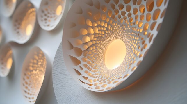 49. Elegant 3D wall art featuring intricately layered circle paper cutouts with soft lighting