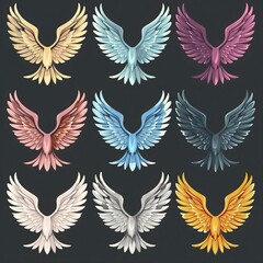 Fototapeta premium Illustration of wings collection set